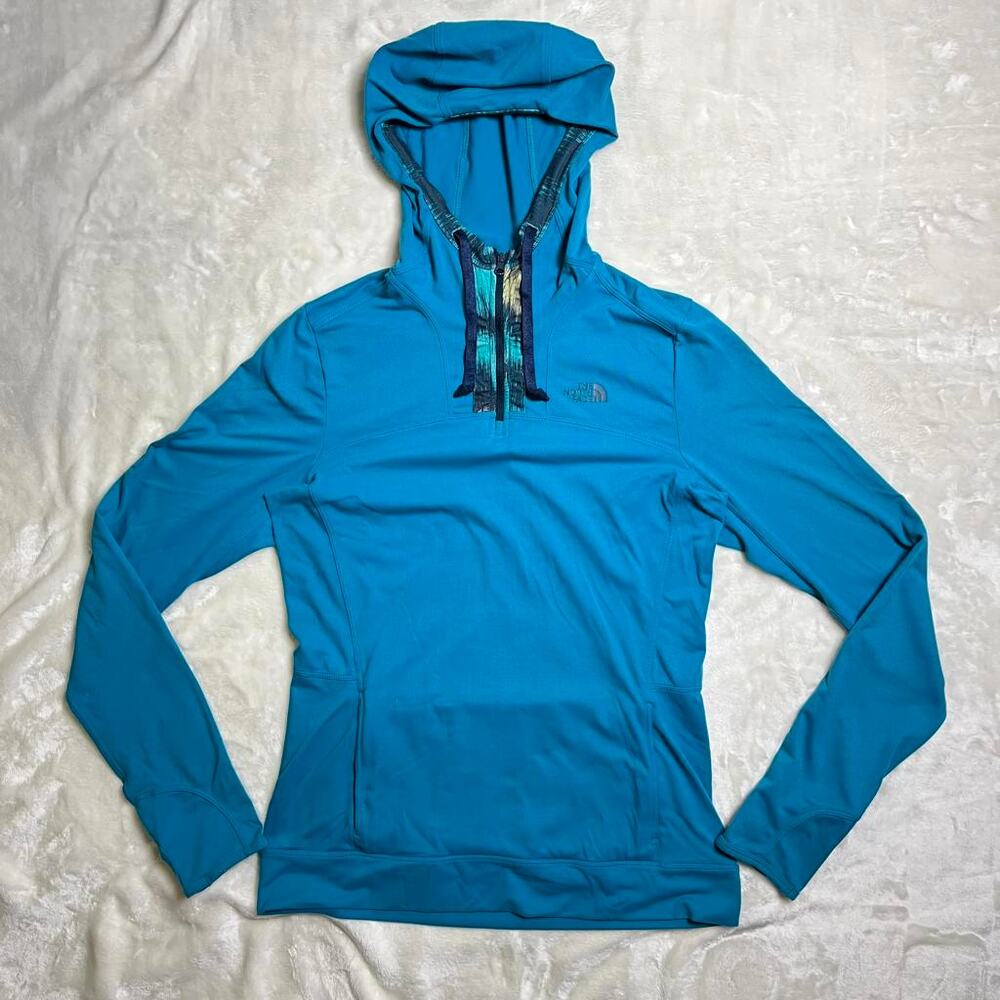 North Face Pullover Hoodie 1/4 Zip Womens Small Lightweight Kangaroo Thumb Holes